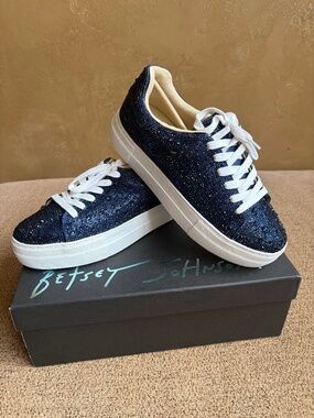 Betsey Johnson Navy Rhinestone Sneakers, Size 7.5